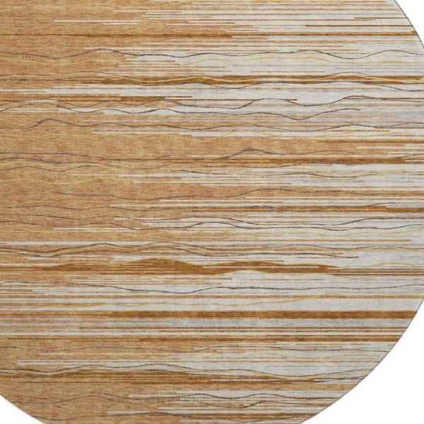 HomeRoots 8' Washable Round Rug in Rust, Ivory & Gold Stripes – UV Protected, Stain Resistant, Durable Design 678404