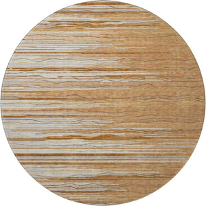 HomeRoots 8' Washable Round Rug in Rust, Ivory & Gold Stripes – UV Protected, Stain Resistant, Durable Design 678404