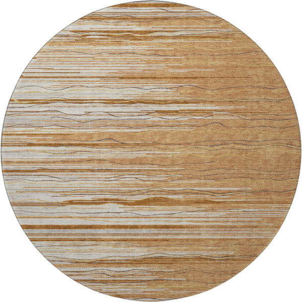 HomeRoots 8' Washable Round Rug in Rust, Ivory & Gold Stripes – UV Protected, Stain Resistant, Durable Design 678404
