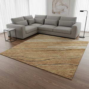 HomeRoots 10' X 14' Stylish Rust, Ivory & Gold Striped Washable Area Rug with UV Protection for High-Traffic Spaces 678407