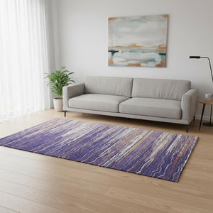 HomeRoots 5' X 8' Washable Striped Area Rug in Purple, Orange & Ivory – UV Resistant & Stain-Resistant Design! 678409