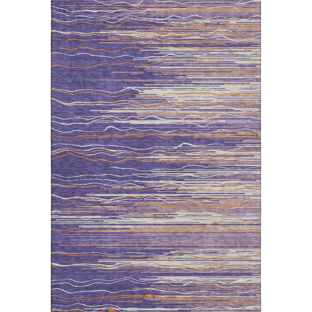 HomeRoots 5' X 8' Washable Striped Area Rug in Purple, Orange & Ivory – UV Resistant & Stain-Resistant Design! 678409