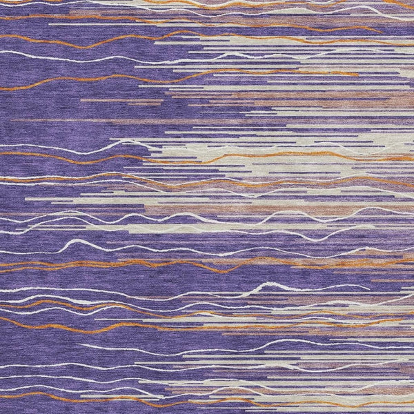 HomeRoots 5' X 8' Washable Striped Area Rug in Purple, Orange & Ivory – UV Resistant & Stain-Resistant Design! 678409