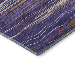 HomeRoots 8' Striped Washable Round Rug in Purple, Orange & Ivory - UV Protected, Durable & Easy Care Design 678410