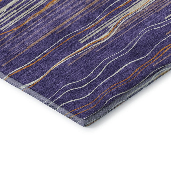 HomeRoots 8' Striped Washable Round Rug in Purple, Orange & Ivory - UV Protected, Durable & Easy Care Design 678410