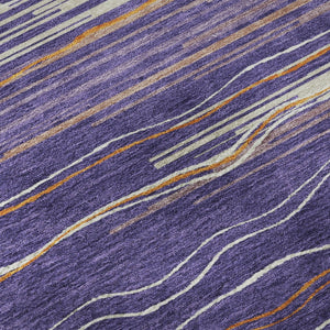 HomeRoots 8' Striped Washable Round Rug in Purple, Orange & Ivory - UV Protected, Durable & Easy Care Design 678410