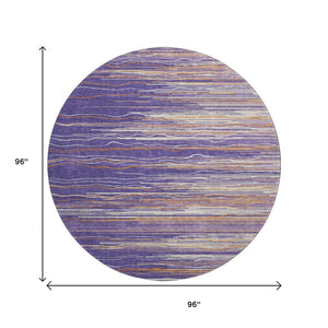 HomeRoots 8' Striped Washable Round Rug in Purple, Orange & Ivory - UV Protected, Durable & Easy Care Design 678410