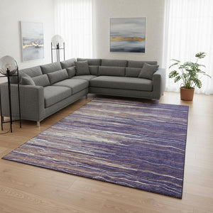HomeRoots 8' X 10' Striped Washable Area Rug in Vibrant Purple, Orange & Ivory - UV Protected & Easy Care! 678411