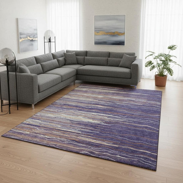 HomeRoots 8' X 10' Striped Washable Area Rug in Vibrant Purple, Orange & Ivory - UV Protected & Easy Care! 678411