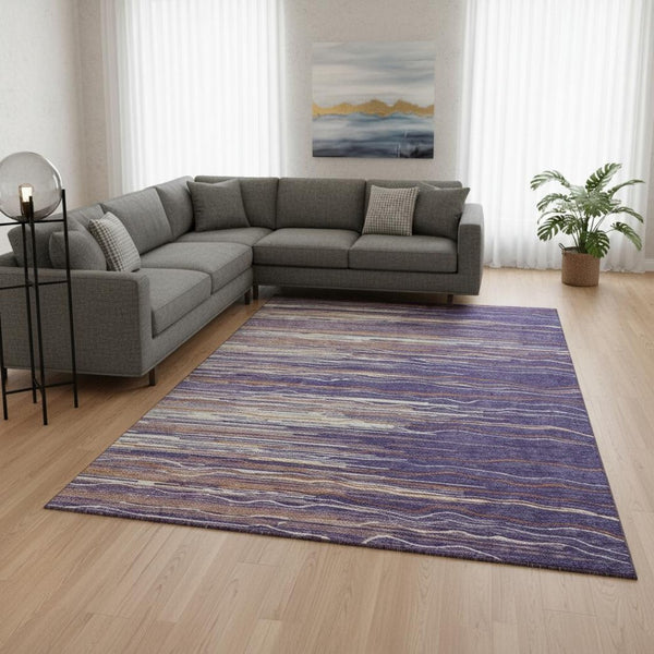 HomeRoots 9' X 12' Washable Striped Area Rug in Purple, Orange & Ivory – UV Protected, Stain Resistant & Durable! 678412