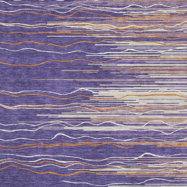 HomeRoots 9' X 12' Washable Striped Area Rug in Purple, Orange & Ivory – UV Protected, Stain Resistant & Durable! 678412