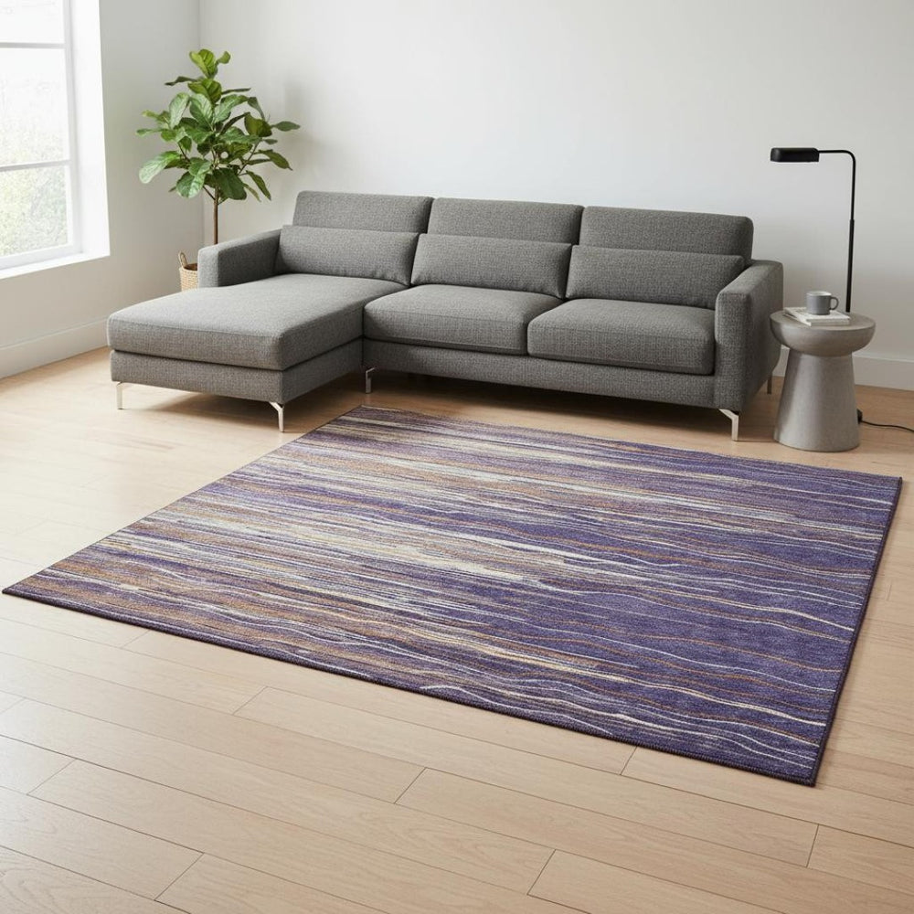 HomeRoots 10' Striped Washable Area Rug in Purple, Orange & Ivory - UV Protected, Stain Resistant, Durable Design 678413