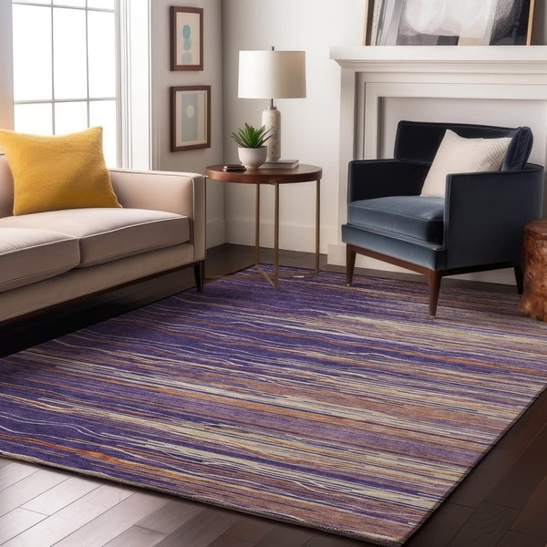 HomeRoots 10' Striped Washable Area Rug in Purple, Orange & Ivory - UV Protected, Stain Resistant, Durable Design 678413