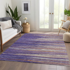 HomeRoots 10' Striped Washable Area Rug in Purple, Orange & Ivory - UV Protected, Stain Resistant, Durable Design 678413