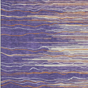 HomeRoots 10' Striped Washable Area Rug in Purple, Orange & Ivory - UV Protected, Stain Resistant, Durable Design 678413