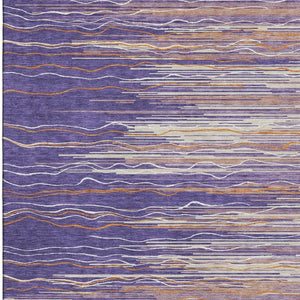 HomeRoots 10' Striped Washable Area Rug in Purple, Orange & Ivory - UV Protected, Stain Resistant, Durable Design 678413