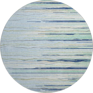 HomeRoots 8' Washable Round Rug in Sky Blue, Olive Green & Ivory – UV Protected for Indoor & Outdoor Use 678416