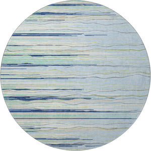 HomeRoots 8' Washable Round Rug in Sky Blue, Olive Green & Ivory – UV Protected for Indoor & Outdoor Use 678416