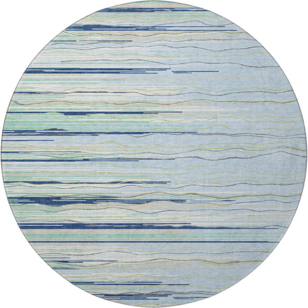 HomeRoots 8' Washable Round Rug in Sky Blue, Olive Green & Ivory – UV Protected for Indoor & Outdoor Use 678416