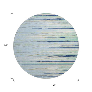 HomeRoots 8' Washable Round Rug in Sky Blue, Olive Green & Ivory – UV Protected for Indoor & Outdoor Use 678416