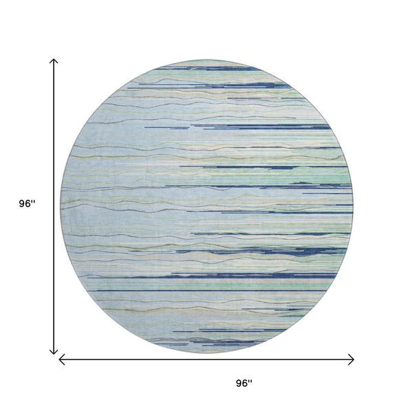 HomeRoots 8' Washable Round Rug in Sky Blue, Olive Green & Ivory – UV Protected for Indoor & Outdoor Use 678416