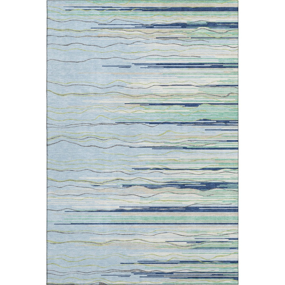 HomeRoots 10' X 14' Striped Area Rug in Sky Blue, Olive Green & Ivory - Washable, UV-Protected & Stain-Resistant! 678419