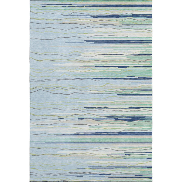 HomeRoots 10' X 14' Striped Area Rug in Sky Blue, Olive Green & Ivory - Washable, UV-Protected & Stain-Resistant! 678419