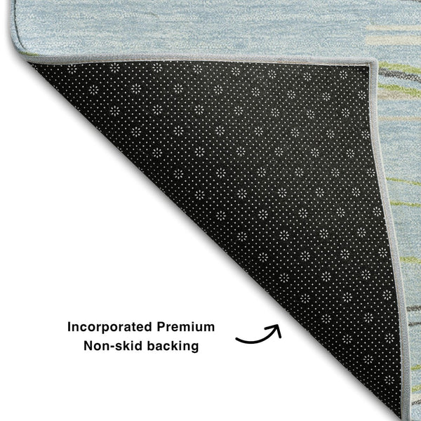 HomeRoots 10' X 14' Striped Area Rug in Sky Blue, Olive Green & Ivory - Washable, UV-Protected & Stain-Resistant! 678419