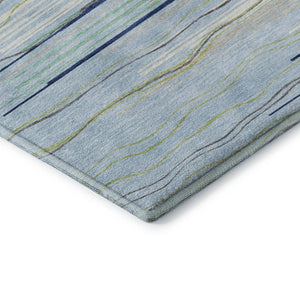 HomeRoots 10' X 14' Striped Area Rug in Sky Blue, Olive Green & Ivory - Washable, UV-Protected & Stain-Resistant! 678419