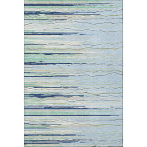 HomeRoots 10' X 14' Striped Area Rug in Sky Blue, Olive Green & Ivory - Washable, UV-Protected & Stain-Resistant! 678419