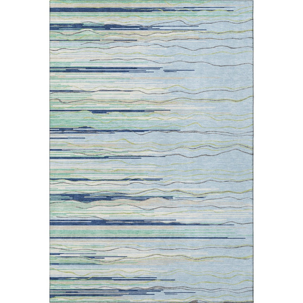 HomeRoots 10' X 14' Striped Area Rug in Sky Blue, Olive Green & Ivory - Washable, UV-Protected & Stain-Resistant! 678419