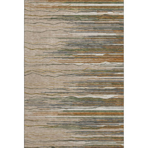HomeRoots 5' X 8' Versatile Taupe Green & Rust Striped Washable Area Rug with UV Protection for Active Homes 678421