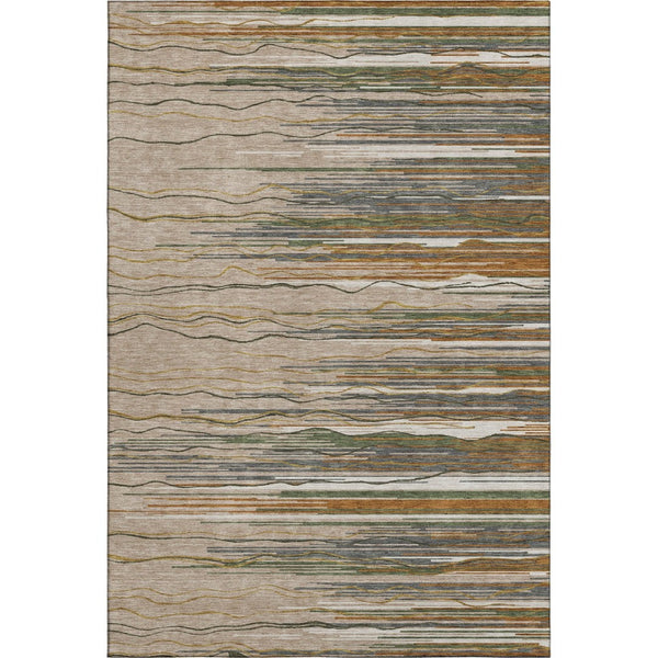 HomeRoots 5' X 8' Versatile Taupe Green & Rust Striped Washable Area Rug with UV Protection for Active Homes 678421