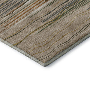 HomeRoots 5' X 8' Versatile Taupe Green & Rust Striped Washable Area Rug with UV Protection for Active Homes 678421