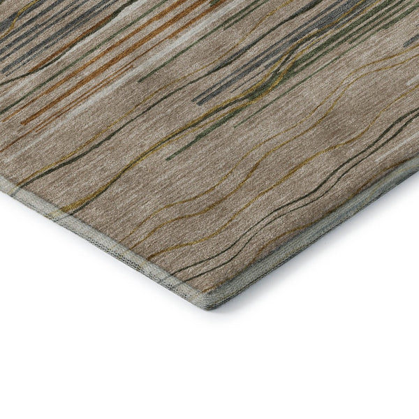 HomeRoots 5' X 8' Versatile Taupe Green & Rust Striped Washable Area Rug with UV Protection for Active Homes 678421