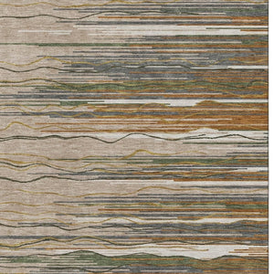 HomeRoots 5' X 8' Versatile Taupe Green & Rust Striped Washable Area Rug with UV Protection for Active Homes 678421