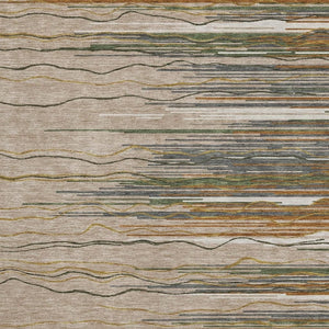 HomeRoots 8' X 10' Striped Area Rug in Taupe, Green & Rust – Washable, UV-Protected & Pet-Friendly Design 678423