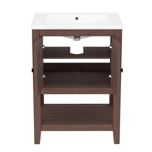 English Elm 24" Modern Sleek Bathroom Vanity with Ceramic Sink, Solid Wood Frame, Waterproof Finish and Open Shelf Storage Brown N725P246473D