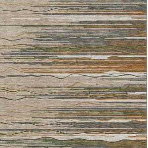 HomeRoots 10' X 14' Taupe Green & Rust Striped Area Rug - Washable, UV Protected & Ideal for Family Spaces! 678425