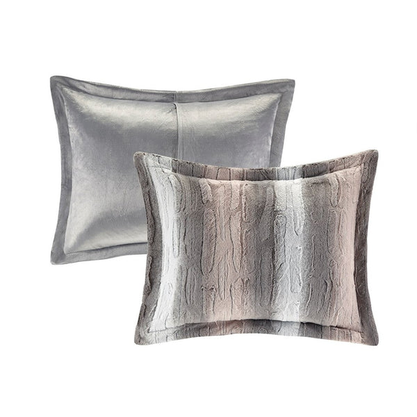HomeRoots Set of Four Chic Gray and Pink Striped Queen Bedding Ensemble with Ring Stitch Comforter & Shams 678426