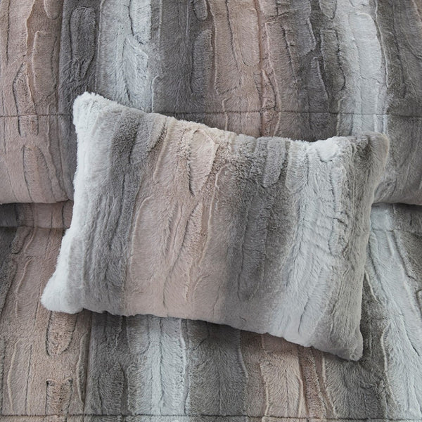 HomeRoots Set of Four Chic Gray and Pink Striped Queen Bedding Ensemble with Ring Stitch Comforter & Shams 678426