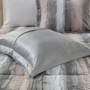 HomeRoots Set of Four Chic Gray and Pink Striped Queen Bedding Ensemble with Ring Stitch Comforter & Shams 678426