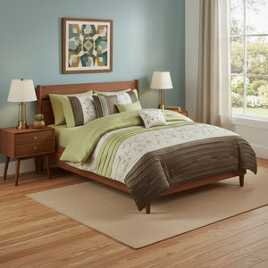 HomeRoots Set of Seven Green and Brown Floral King Bedding Ensemble - Cozy, Durable, Mid-Century Modern Style 678427