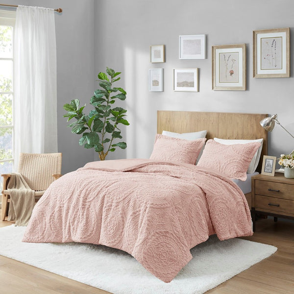 HomeRoots Set of Three Blush Medallion Queen Bedding Set - Elegant Comforter with Stylish Shams for Your Retreat 678429