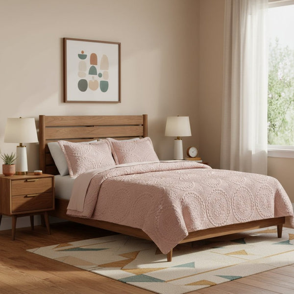 HomeRoots Set of Three Blush Medallion Twin Comforter & Shams - Stylish, Soft, and Perfect for Summer Nights 678430