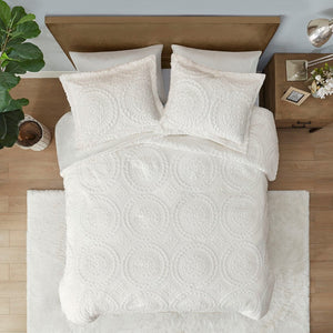 HomeRoots Set of Two Ivory Medallion Twin Bedding Set – Luxurious Comforter & Sham for Modern Elegance 678432