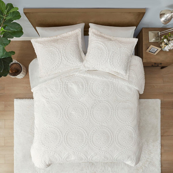 HomeRoots Set of Two Ivory Medallion Twin Bedding Set – Luxurious Comforter & Sham for Modern Elegance 678432