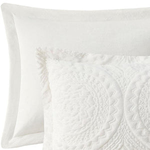 HomeRoots Set of Two Ivory Medallion Twin Bedding Set – Luxurious Comforter & Sham for Modern Elegance 678432