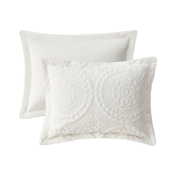 HomeRoots Set of Two Ivory Medallion Twin Bedding Set – Luxurious Comforter & Sham for Modern Elegance 678432