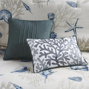 HomeRoots Set of Seven Queen Bedding in Blue and Ivory - Soft Cotton Comforter with Ring Stitch Design 678434